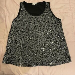 Anthropologie Mauve Black and Silver Sequin Tank Top party concert sparkles